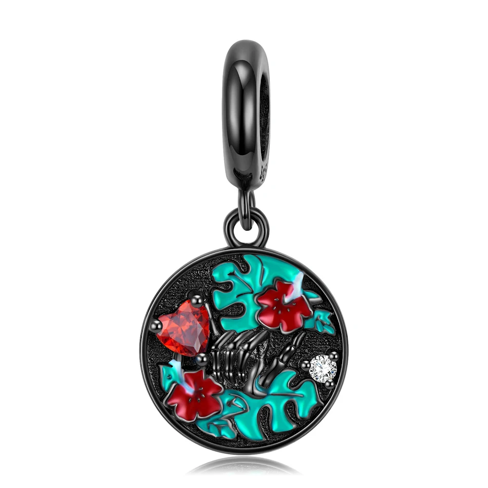 Pendentif main squelette original style Punk en argent sterling S925 noir et or, accessoire DIY. Affirmez votre personnalité avec ce bijou unique.