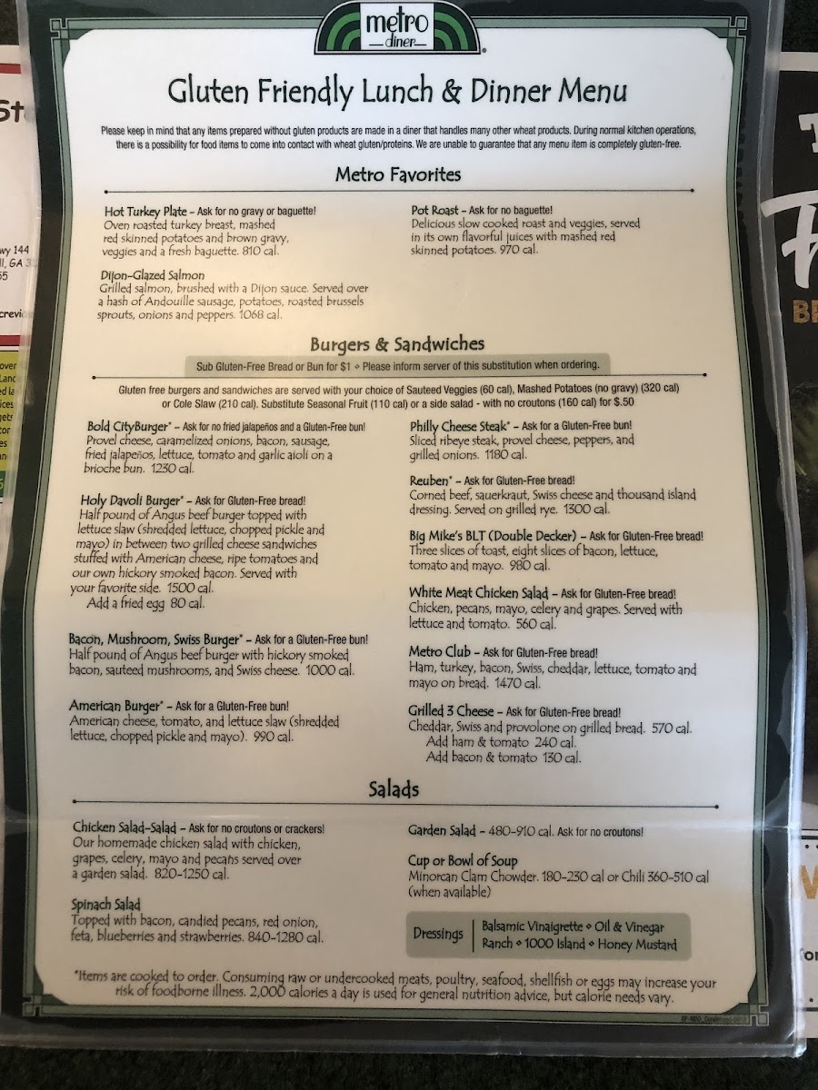 Gluten Friendly Lunch & Dinner Menu