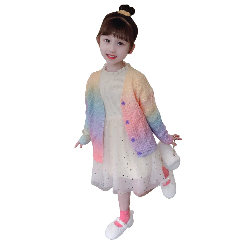 Title 2, Meisjes Lente en Herfst Regenboog Gebreid Cardi...