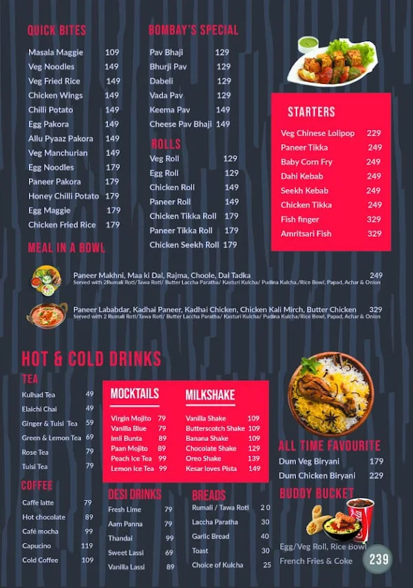 Indian Spirits Cafe menu 