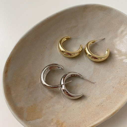 Title 1, 925 Sterling Silver C-Shaped Stud Earrings for ...