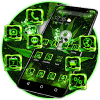 Neon Green Weed Skull APUS launcher Theme