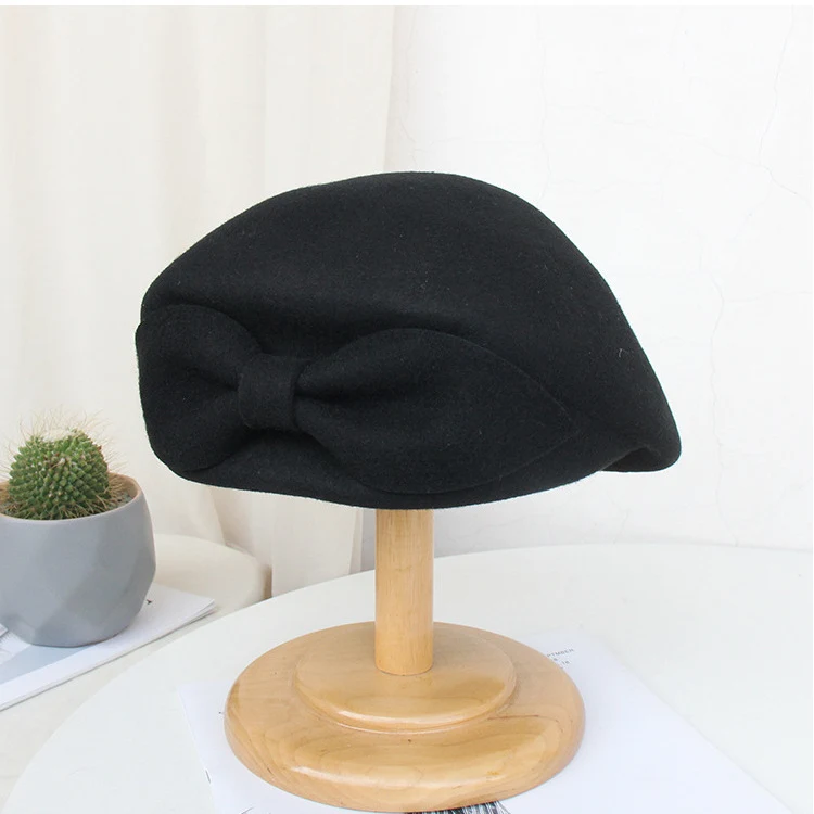 Vintage herfst en winter dames strik wollen baret