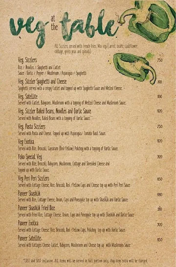 Yoko Sizzlers menu 