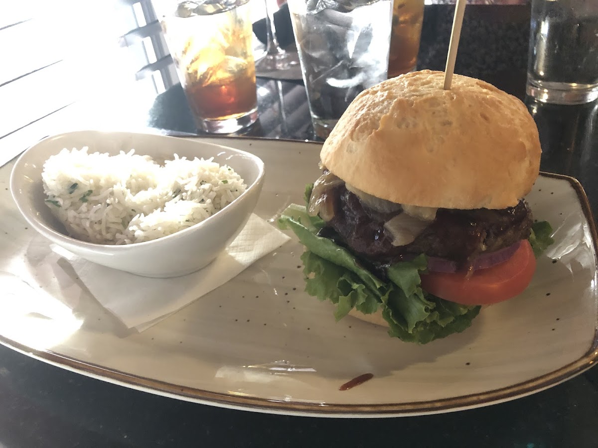 Gouda burger (without Gouda) and citrus rice