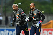 Itumeleng Khune and Brandon Petersen of Kaizer Chiefs during the Nedbank Cup last 32 match at Harry Gwala Stadium on February 10 2023 in Pietermaritzburg.