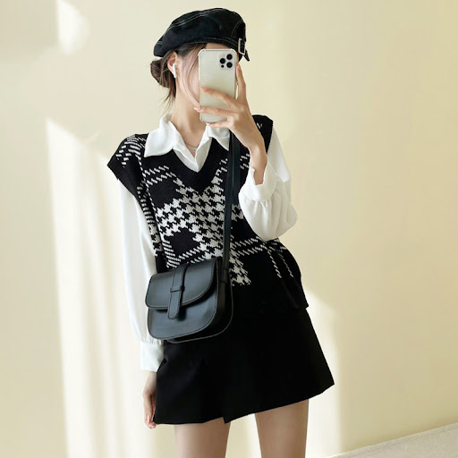 Title 2, Womens Knitted V-neck Vest Shirt Suit