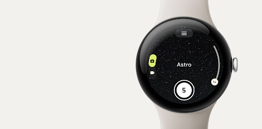 Vista ampliada de la pantalla de Google Pixel Watch 3 con la función Astrofotografía.