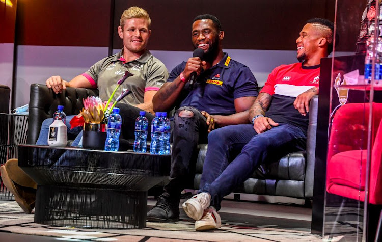 Springbok captain Siya Kolisi and his teammates are set to return to the Rugby Championship after SA reaffirmed commitment to the event. Kolisi, is pictured with Pieter Janse Van Vuuren and Elton Jantjies.