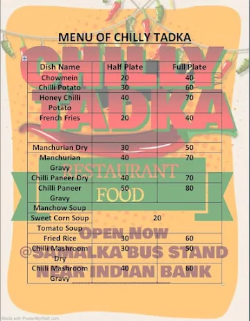 CHILLY TADKA menu 
