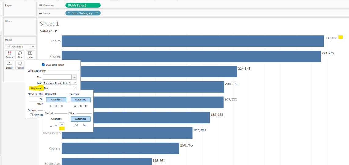 labelling bar charts in tableau: adjust vertical alignment