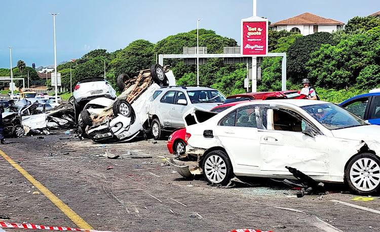 A truck slammed into 45 vehicles before hitting a taxi on the M41 in Umhlanga on Monday morning.