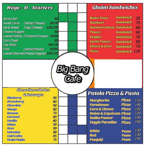 Big Bang Italian Cafe menu 