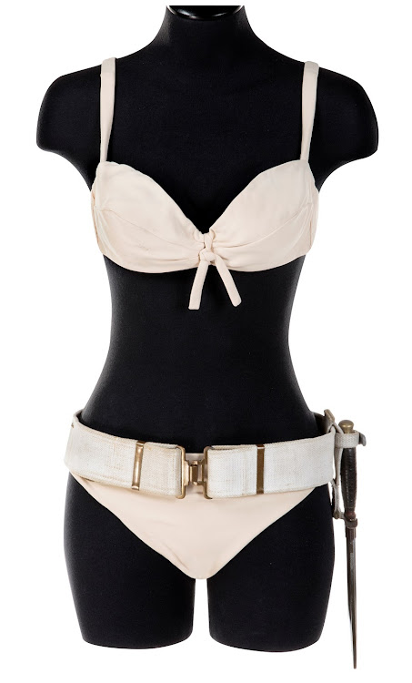 The ivory colored bikini worn by Ursula Andress in the 1962 James Bond movie 'Dr. No' is seen in an undated photo before going up for auction in Los Angeles.