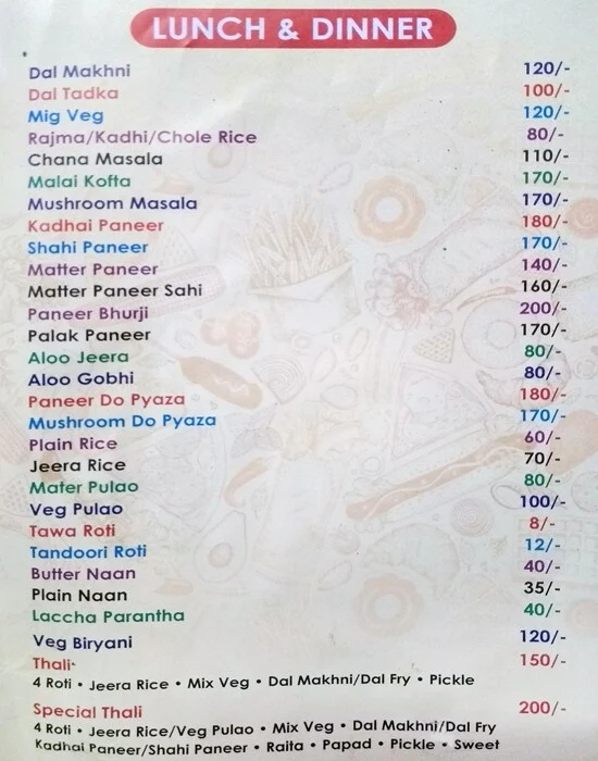 Taste Food menu 