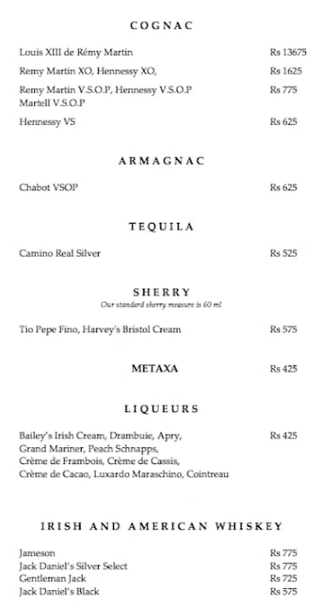 The Bar, Trident menu 