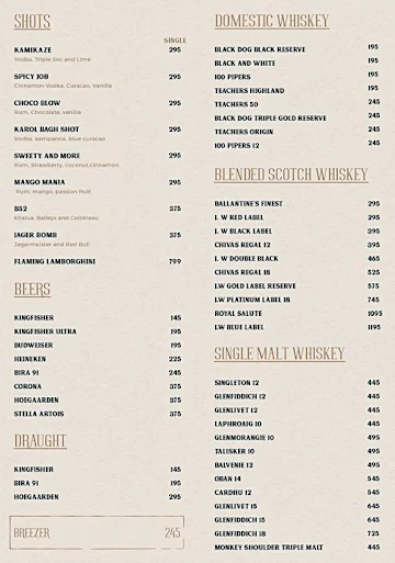 Verandah Moonshine menu 