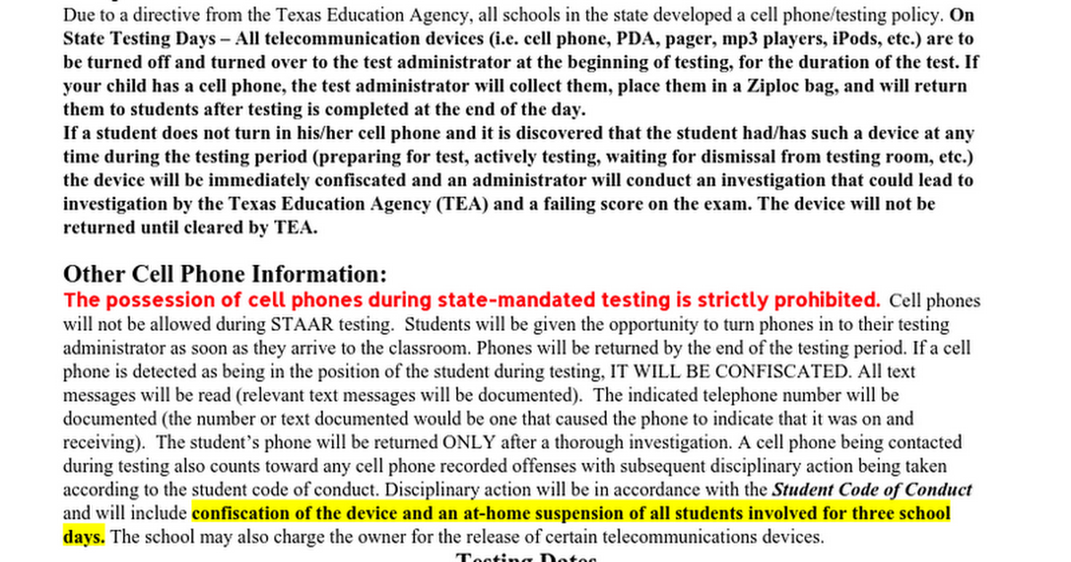 STAAR Testing Information