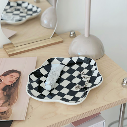 Title 2, Chessboard Lattice Ceramic Plate Storage Tray D...