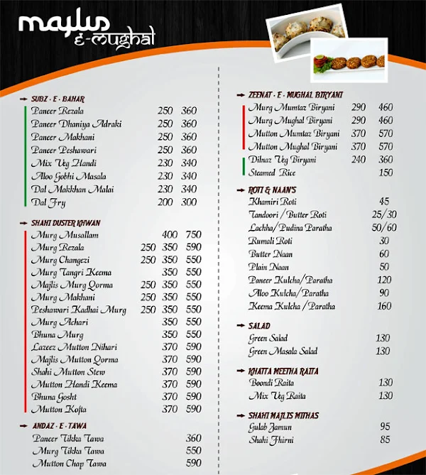 Majlis-e-Mughal menu 