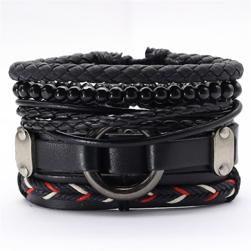 Title 13, Black Feather Mens Bracelet 5 Pieces Set Wrist...