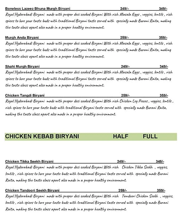 VHC Biryani Home menu 