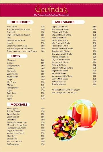 Govinda's -International Chain Of Restaurant menu 