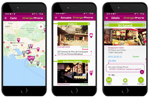 Appli de geolocalisation CHARGE PHONE Exemple