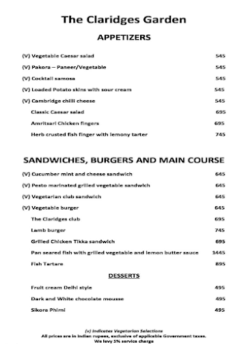 The Claridges Garden -The Claridges menu 