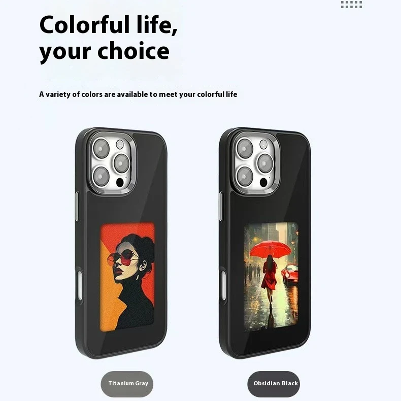 Capa de telefone com projeção de tela AI NFC transfronteiriça com tela E-ink de quatro cores para notificações claras e acesso rápido.