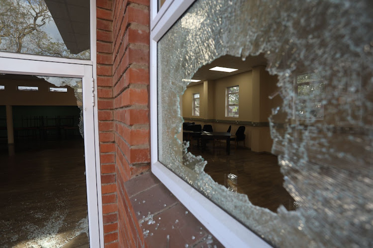 A building adjacent to an examination hall on the University of KwaZulu-Natal Pietermaritzburg campus was stoned on Monday.