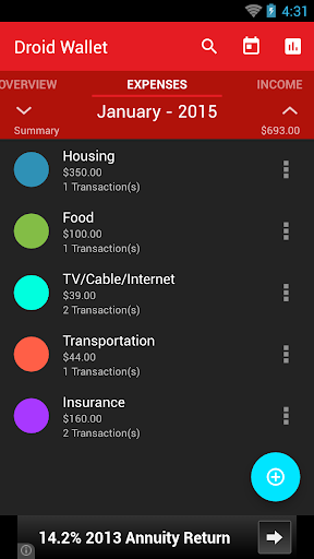 Screenshot Droid Wallet - Money Manager