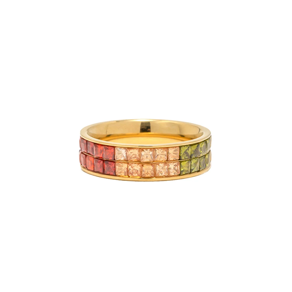 Title 2, Bague carrée en zircon double couche colorée te...