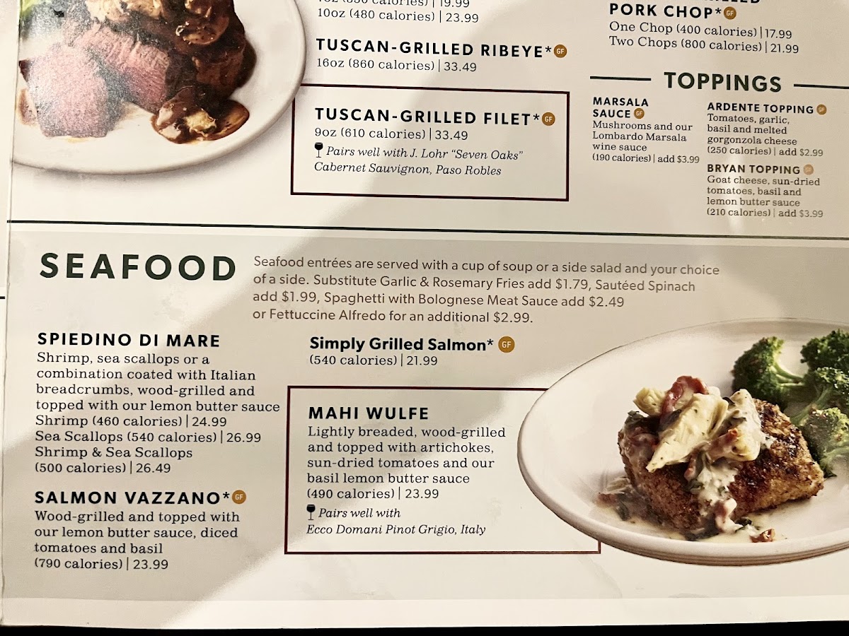 Carrabba's gluten-free menu