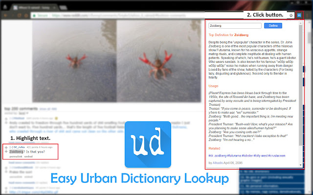 Easy Urban Dictionary Lookup chrome extension