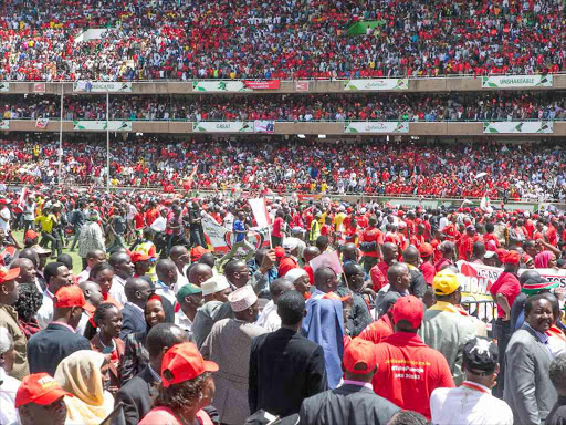 Crowds at the launch of the Jubilee Party at the Kasarani Stadium.