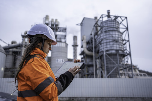 Woman engineer working in a power plant.