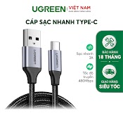 Cáp Sạc Và Truyền Dữ Liệu Cổng Type - C, Dòng 3A, Độ Dài Từ 0.25 - 2M Ugreen Us288 Đầu Nhôm Vỏ Nylon Bện