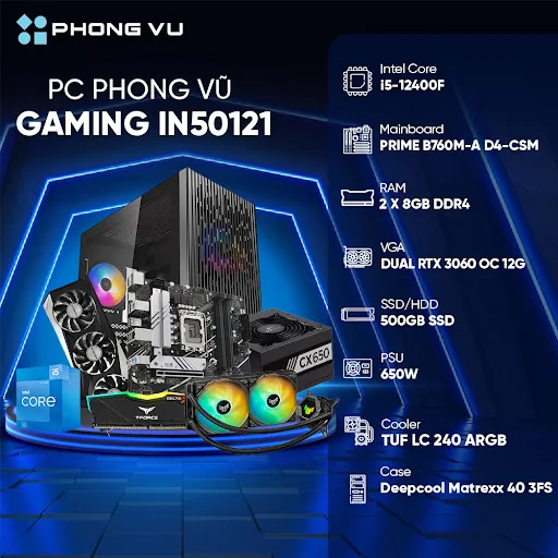 PC PV Gaming IN50121 (Intel Core i5-12400F/2x8GB/500GB SSD/Nvidia GeForce RTX 3060/Free DOS)