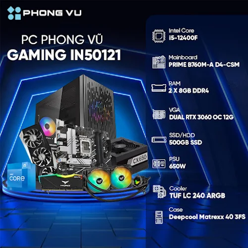 PC PV Gaming IN50121 (Intel Core i5-12400F/2x8GB/500GB SSD/Nvidia GeForce RTX 3060/Free DOS)