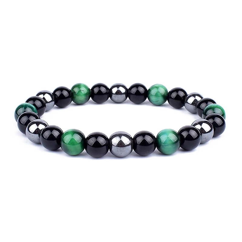 Bracelet de perles de gemmes tricolore Oeil de Tigre et minerai de fer. Attirez la prospérité et la protection avec ce bijou élégant et puissant.