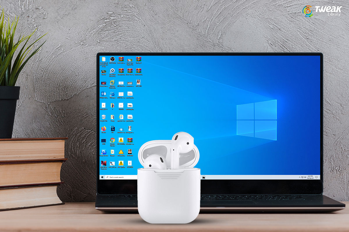 This image shows the AirPods with Lapop.