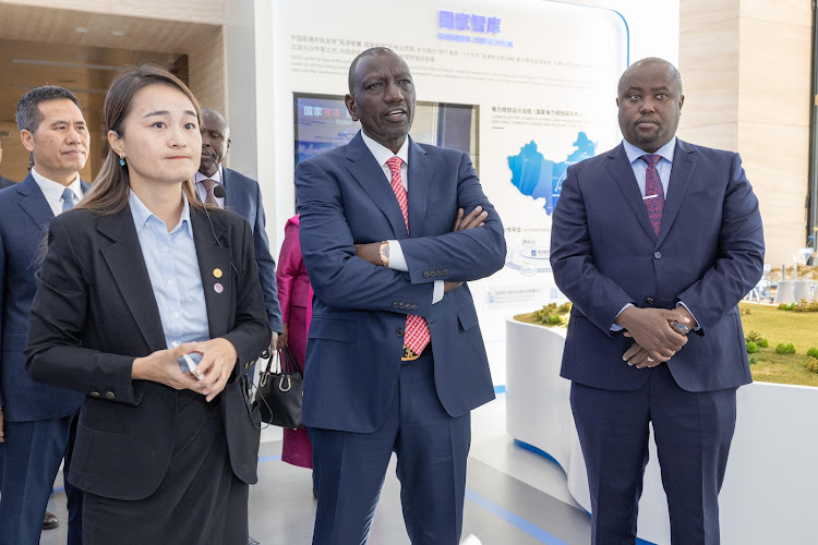 President William Ruto and PS for Energy Alex Wachira during a site visit at the China National Renewable Energy Centre (CNREC) in Beijing, China on October 16, 2023