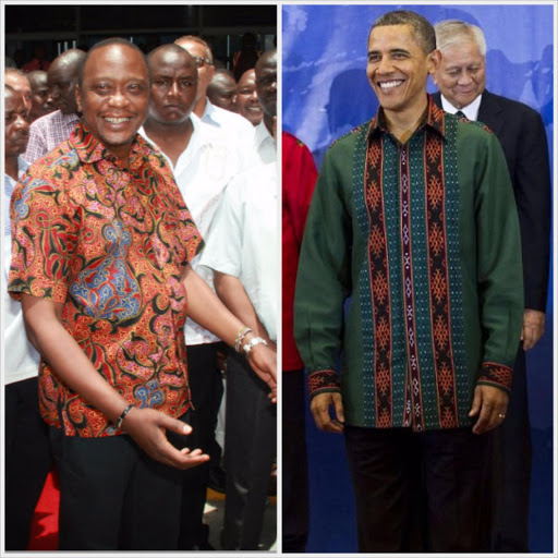 Presidents Uhuru Kenyatta (Kenya) and Barack Obama (United States) in casual wear.