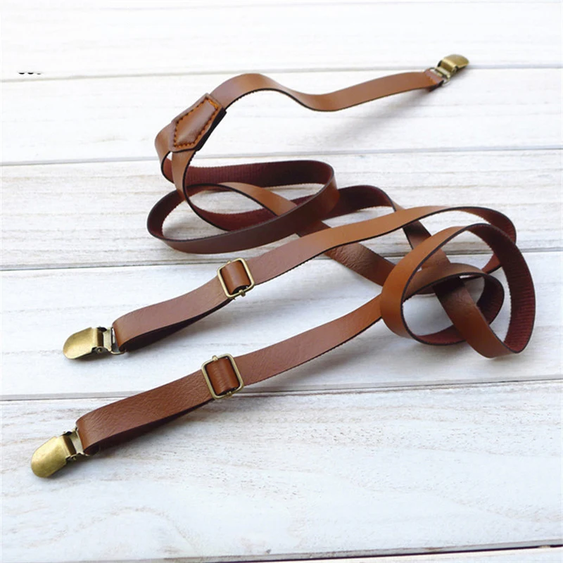 Clip universal para hombre y mujer, correa delgada de cuero sintético, suspensor hipster británico simple, femenino.