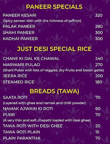 Just Desi menu 
