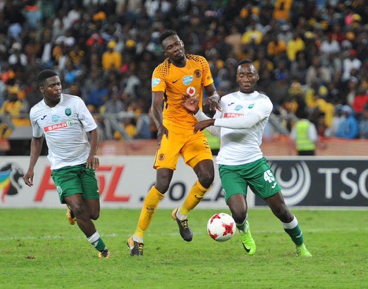 Erick mathoho of Kaizer Chiefs challenges Somila Ntsundwana of Amazulu during 2017 Telkom Knockout match between Kaizer Chiefs and Amazulu at Moses Mabhida Stadium in Durban South Africa on 29 October 2017.