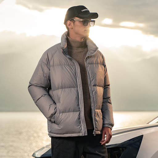 Title 3, Stand-up Collar Down Jacket Solid Color Coat St...
