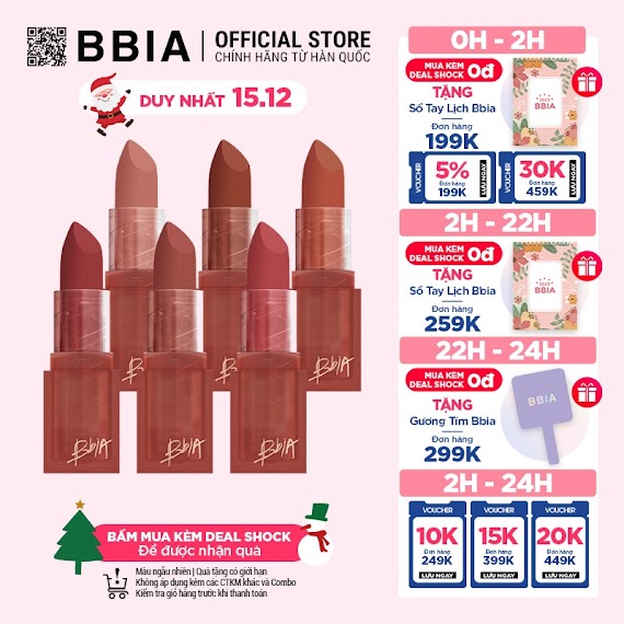 [Bạn Mới Nhập Coshbm - 50% Đơn 0Đ] Son Thỏi Lì Bbia Last Powder Lipstick (6 Màu) 3.5G