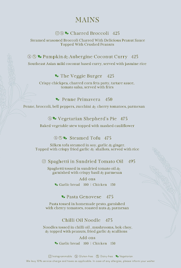 Sage & Lavender menu 